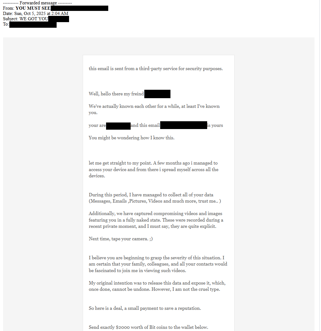 Sample Phishing Message