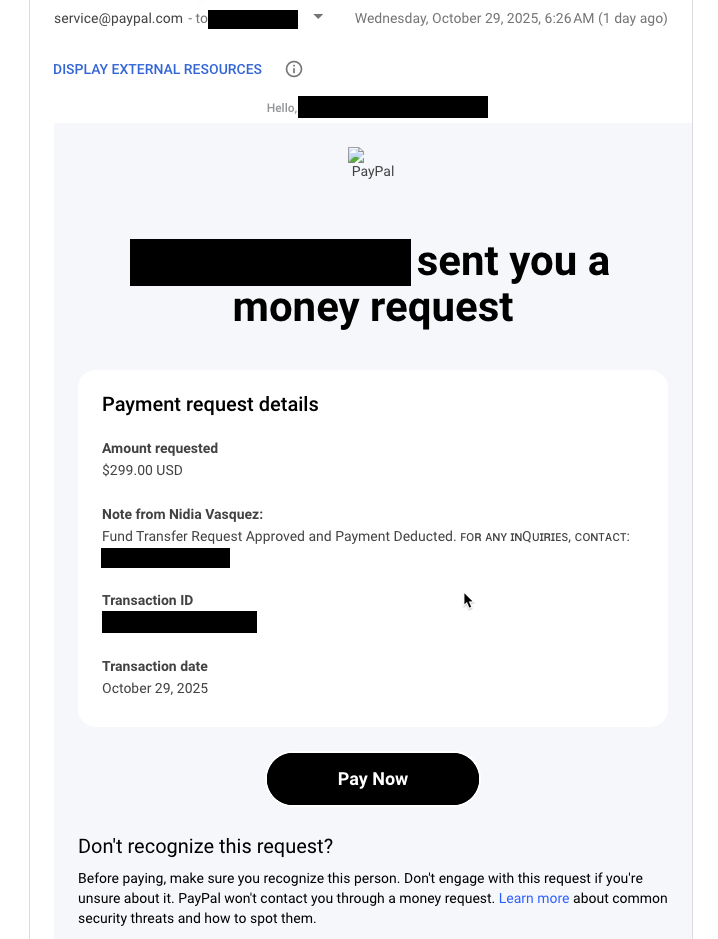 Sample Phishing Message