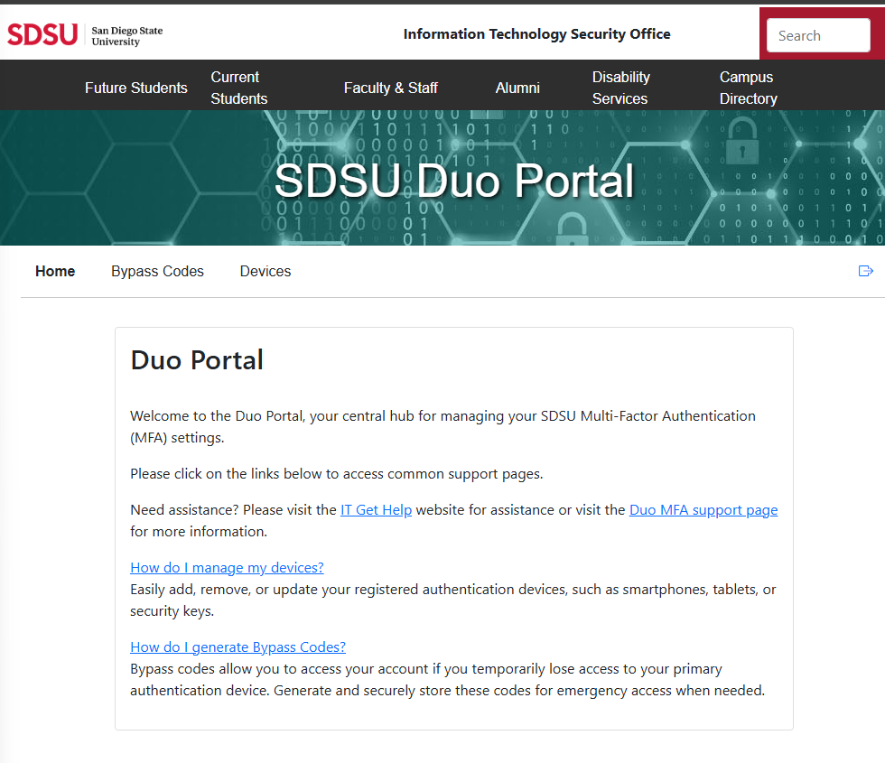 Duo Portal Menu
