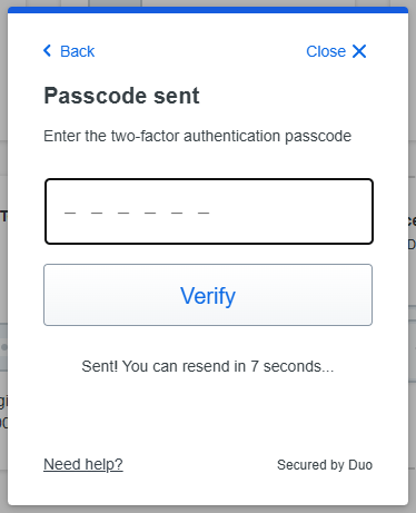 Passcode sent