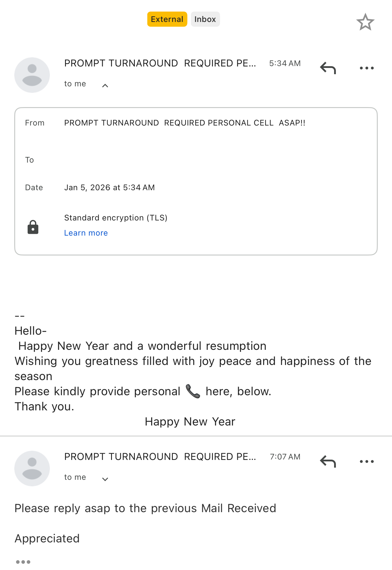 Sample Phishing Message
